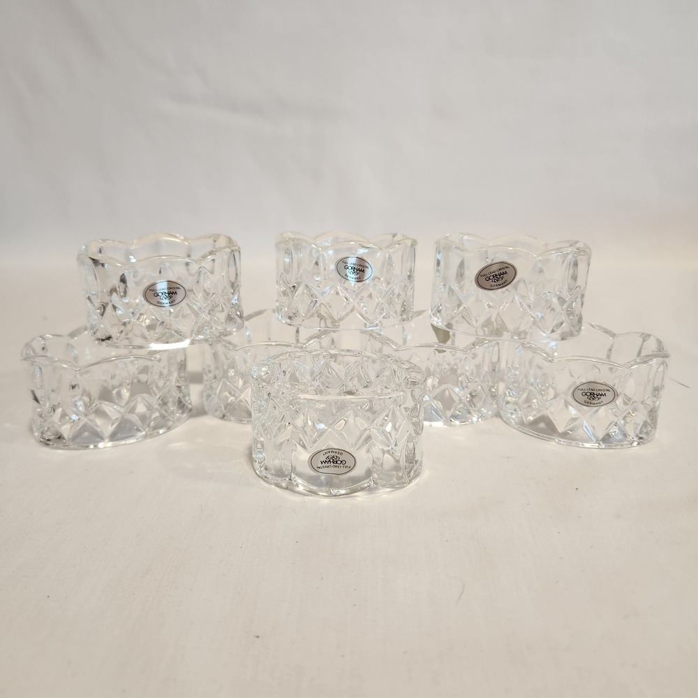 Vtg Set of 8‎ Gorham King Edward Crystal Cut Napkin Rings Scalloped Oval EUC